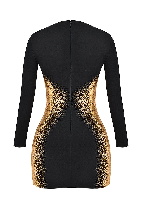 black & gold foil print mini dress