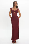 Renella Mesh Waist Maxi Dress Wine