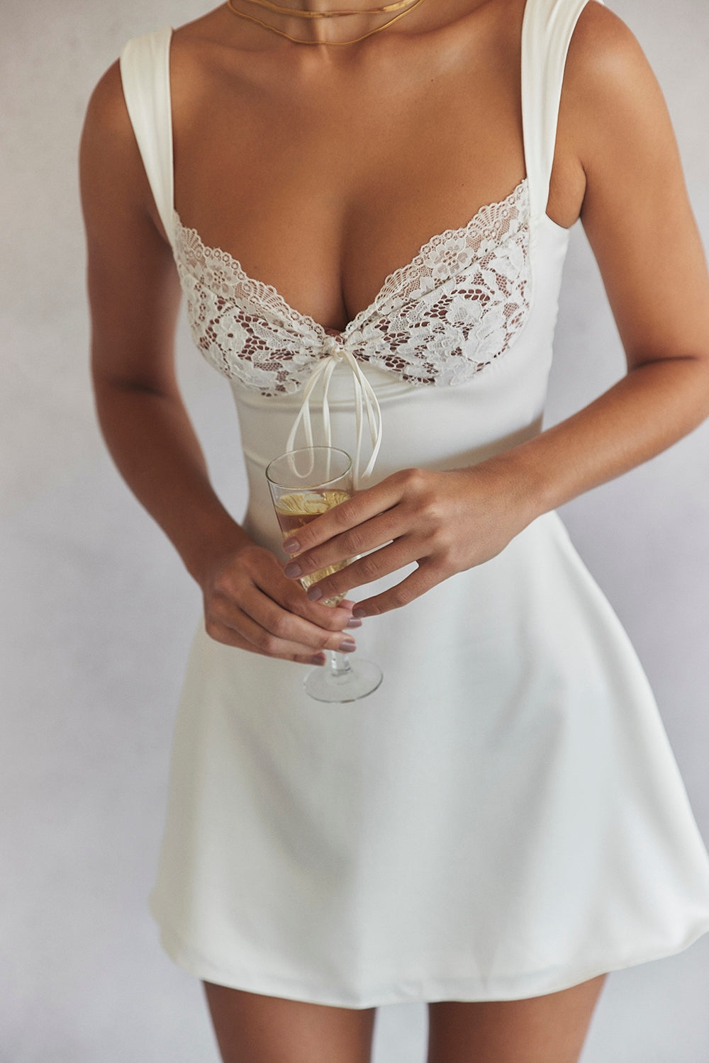 ivory satin and lace mini dress