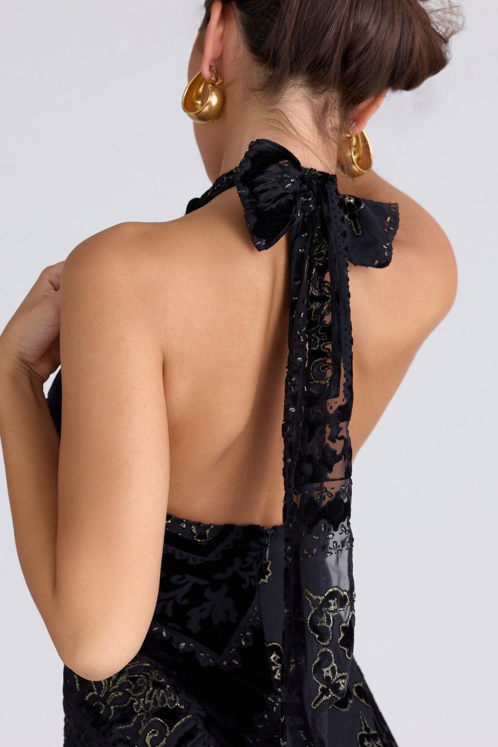 black & gold devore velvet maxi gown