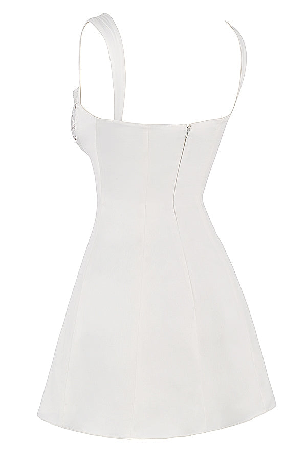 ivory satin and lace mini dress