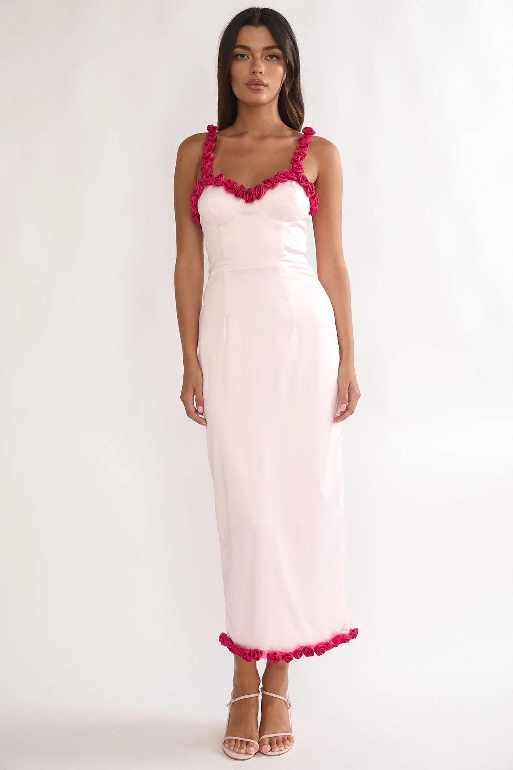 Delyse Rosette Trim Maxi Dress Pink