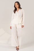 Aisling Two Piece Set - Waist Tie Button-Up Shirt & Wide-Leg Pants
