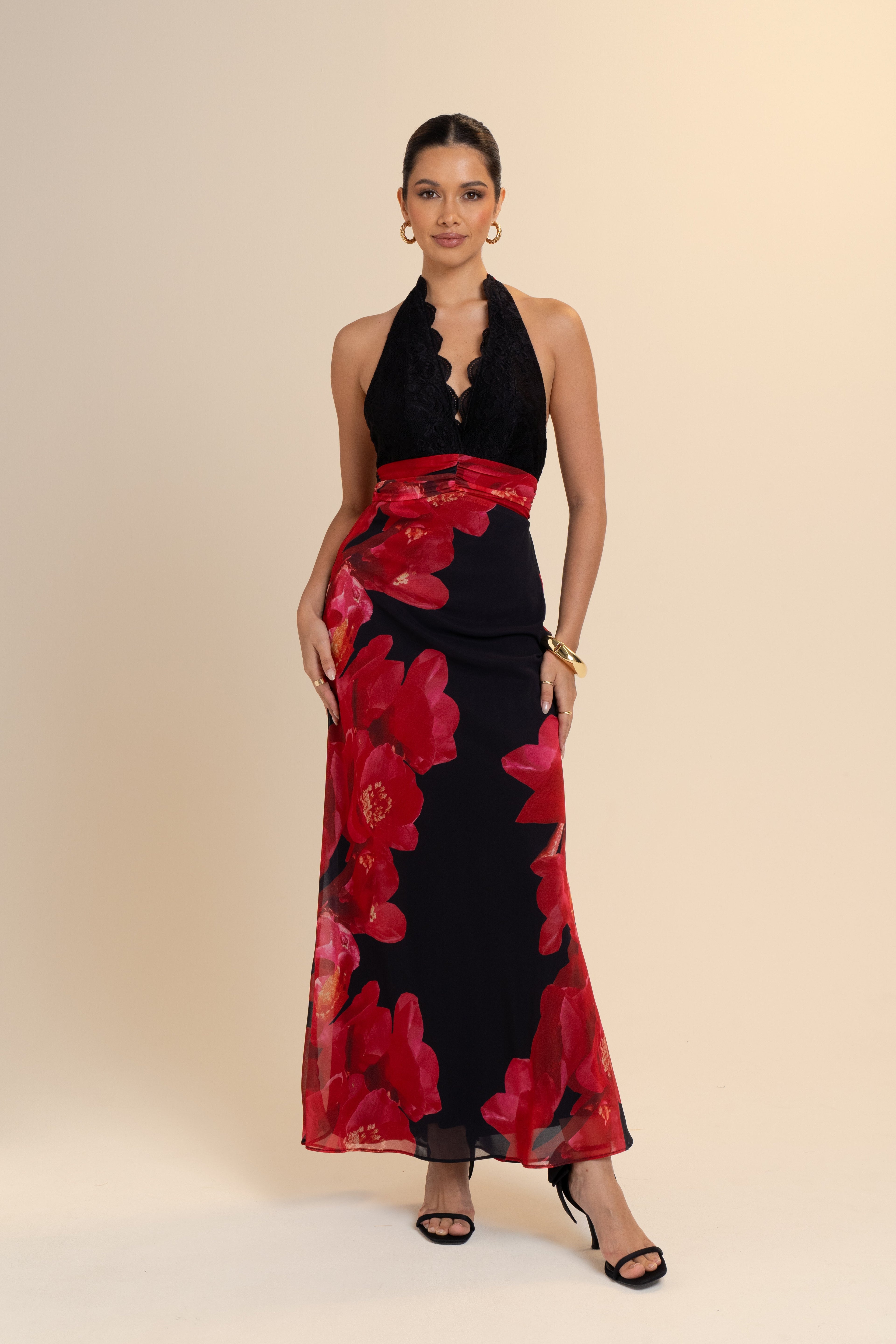 Heather Black Halter Neck Maxi Dress