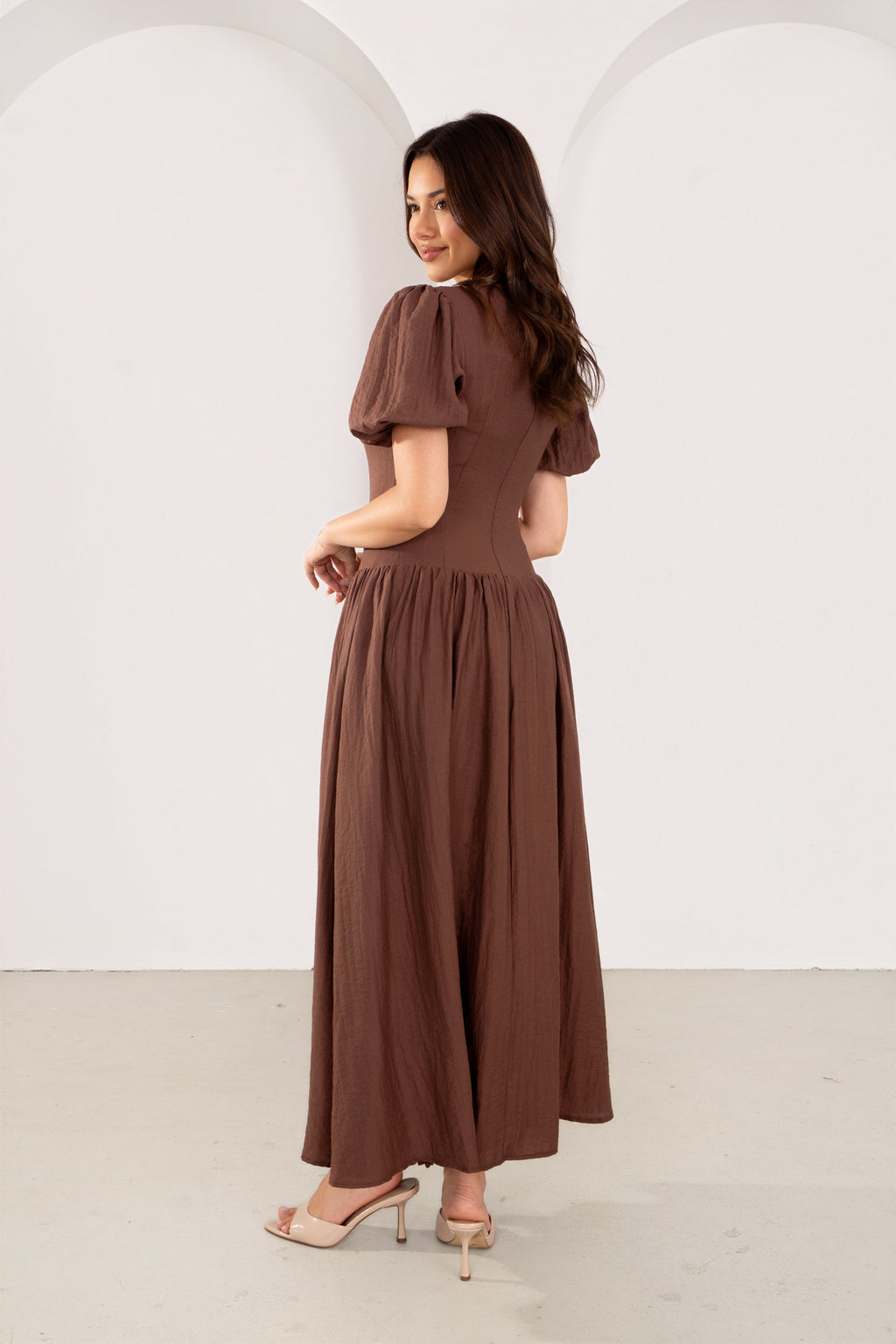 Isolde Chocolate Puff Sleeve Maxi Dress
