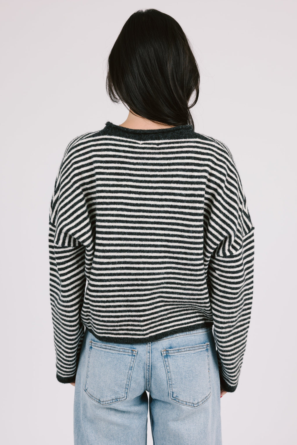 Phoebe Cardigan in Charcoal/White Stripe