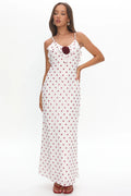 Bellissa Ruffle Bust Maxi Dress Polka Dot Red