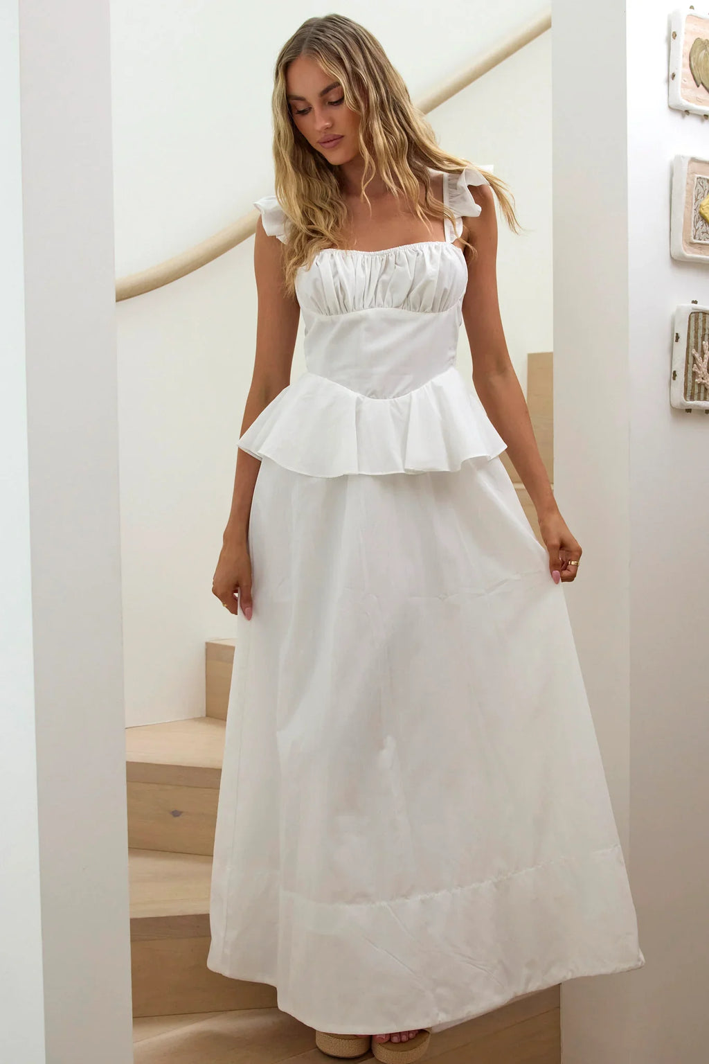 Provence Bloom Peplum Maxi Dress Off White