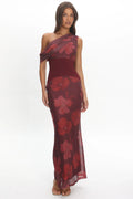 Milos Asymmetric Neckline Maxi Dress Floral Grape